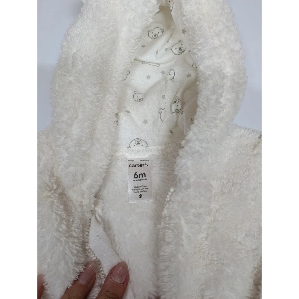 Carters Baby Sherpa Fleece Bunting Hooded Pram Suit Cream Bear Ears 6 Months